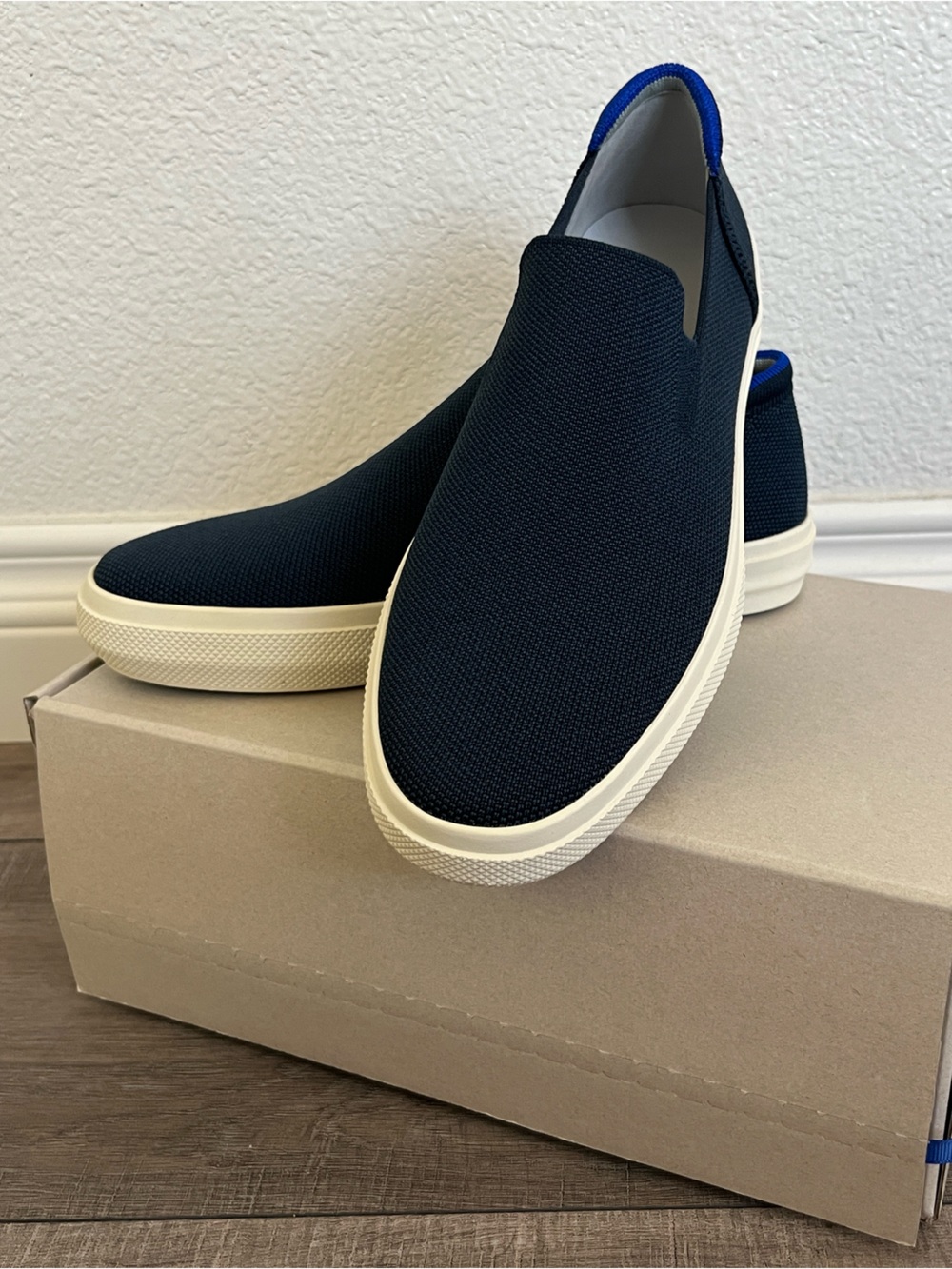 Rothy's Navy Knit Slip-On Loafers with Cream Sole